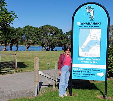 Whananaki North school sign for the longest bridge in the southern hemisphere