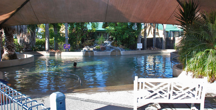 Geothermal hot mineral pool at Miranda Holiday Park