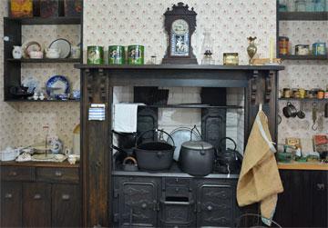 Cast iron stove in a reconstructed kitchen