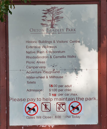 Sign describing what Orton Bradley Park offers