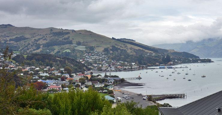 View over Akaroa town and the harbour