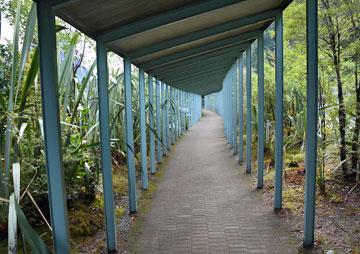 Covered walkway from the carpark to Real Journeys