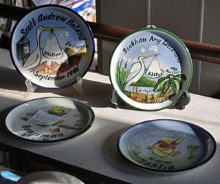 Plates thrown by Margaret and illustrated by Stuart