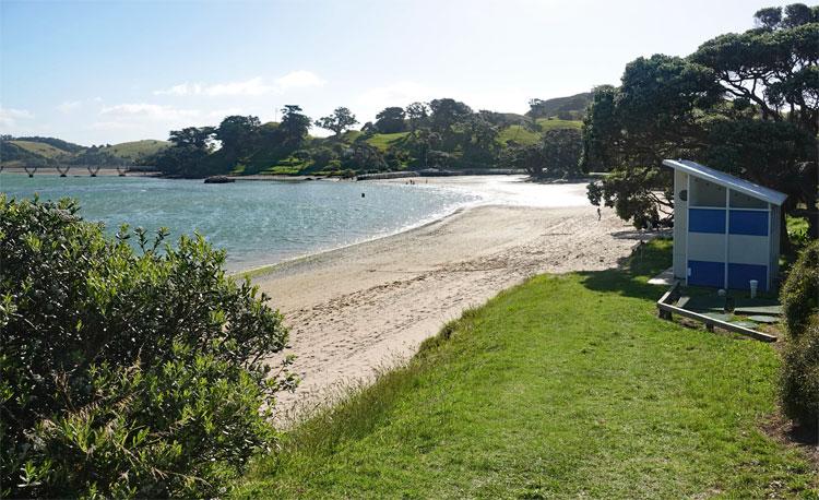 View over the beach towards the footbridge