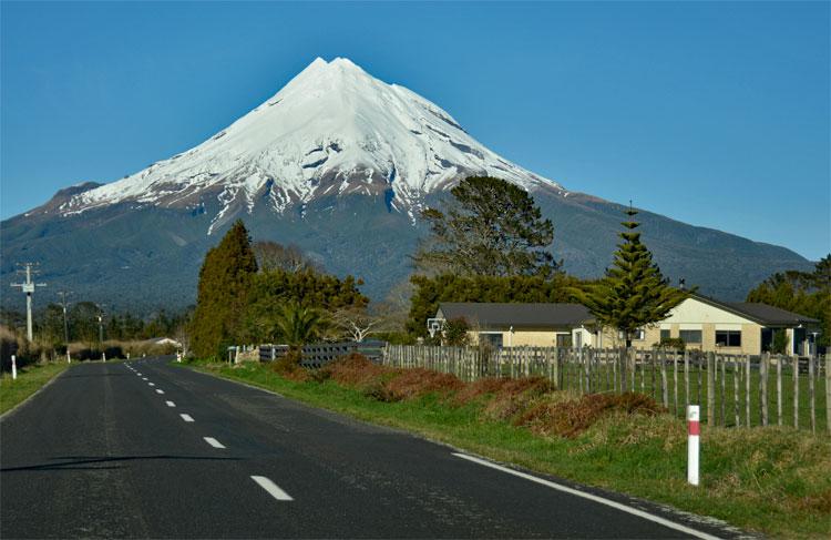 Mt Taranaki as seen at the end of winter along the Egmont Road