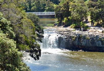 View of the Haruru Falls from the side of the campsite