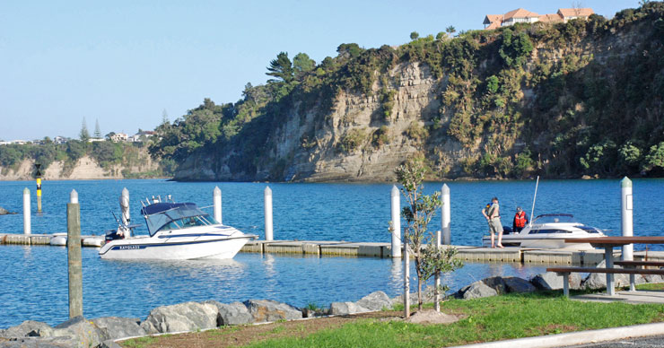 Launching boats from the pontoon at the Gulf Harbour Marina