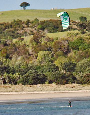 Kite surfing around the edge of the harbour