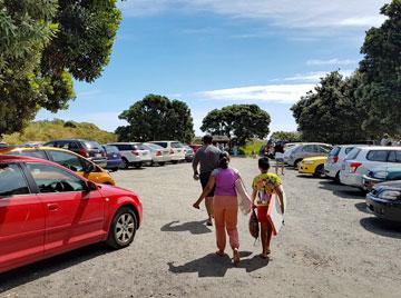 Beach parking, and the beginning of the walk to the beach