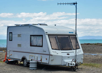 Caravan parked on the beachfront