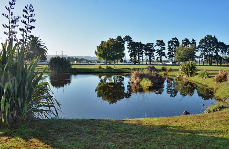 Overlooking a small lake