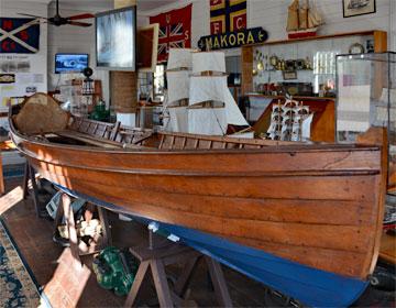 Wooden boat inside the museum