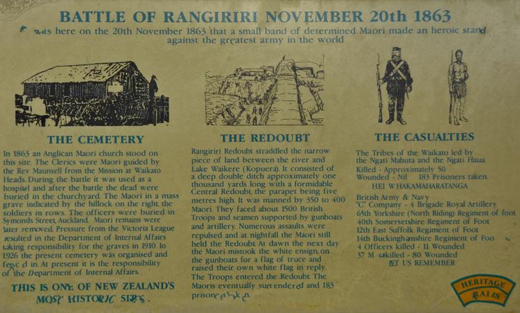 The Battle of Rangiriri sign