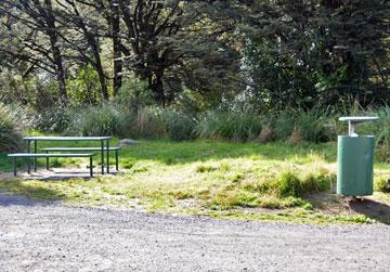 Picnic table and rubbish bin