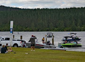 Launching boats from the boat ramp