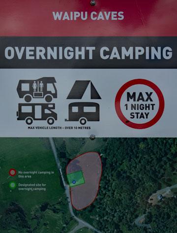 Overnight camping sign