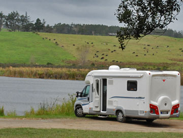 Parked overlooking Lake Tomarata