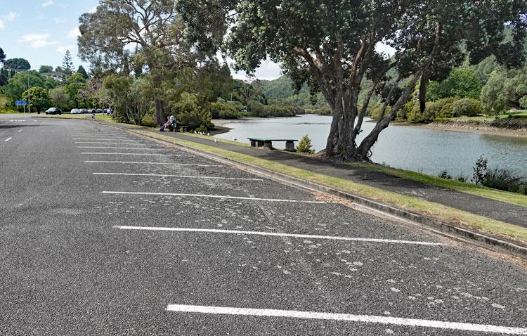 Angle parking alongside the river