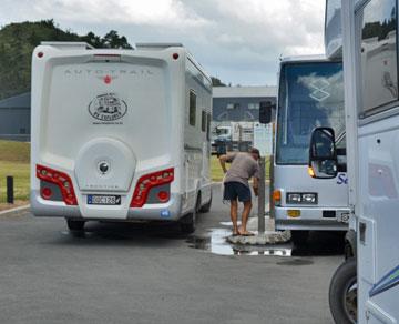 Motorhomes queued up at the dump station