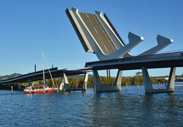 Bridge opening for a boat to pass through