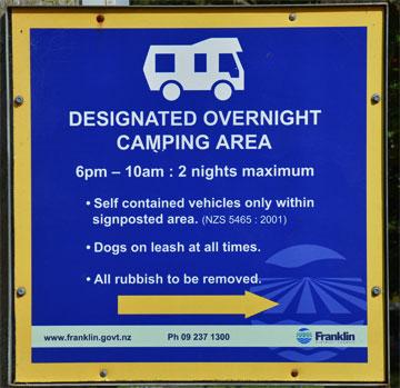 Designated Overnight Camping sign