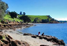 Rocky foreshore at Pouto Point - famous for fishing