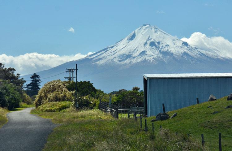 View of Mount Taranaki when driving back down Cape Rd