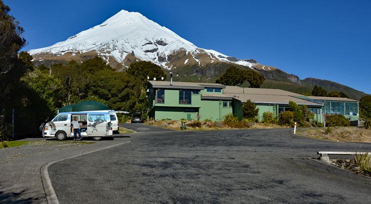 Freedom Camping area with Visitor Centre and Mt Taranaki
