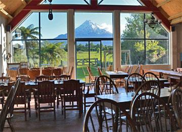 View of Mt Taranaki from inside the restaurant