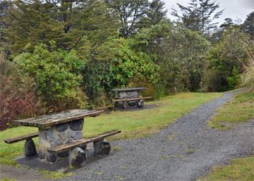 Picnic tables and walkway to the river