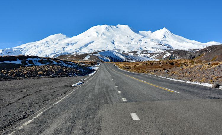 View of Mount Ruapehu while driving up to the Turoa Ski Field