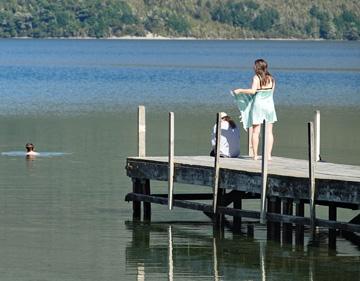 Swimming in the lake from the jetty