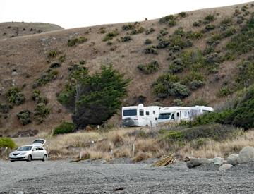 Motorhomes viewed from the beach