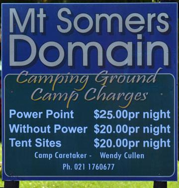 Mt Somers Domain Camping Ground sign