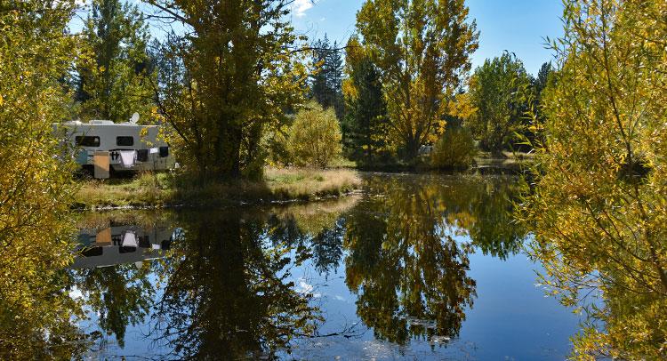 Motorhome reflections in the lake