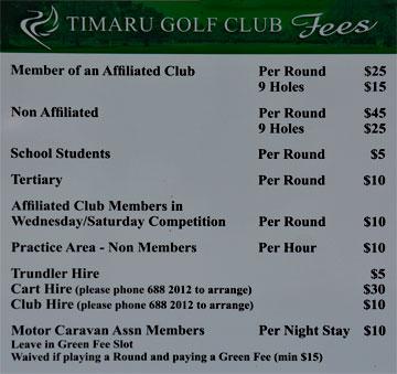 Timaru Golf Club fees