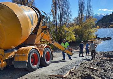 Concrete truck repairing the boat ramp