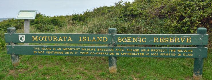 Moturata Island Scenic Reserve sign