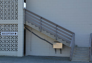 Up the stairs to reception