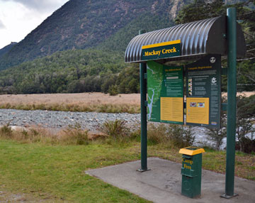 DOC sign at the entrance to the Mackay Creek campsite