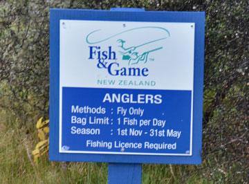 Fish & Game sign for anglers