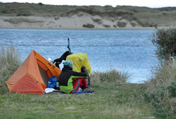 Camping by the harbour edge