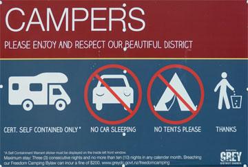 Freedom camping sign