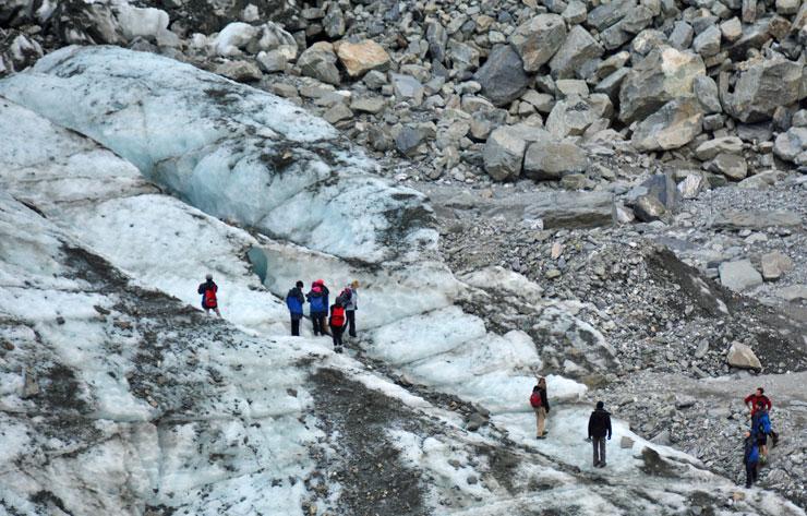 Tour group walking on the glacier