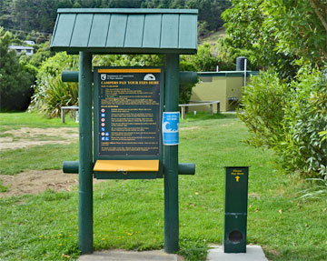 DOC Sign, and honesty box, at the entrance