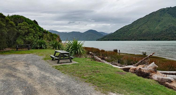 View of the picnic area and over the bay