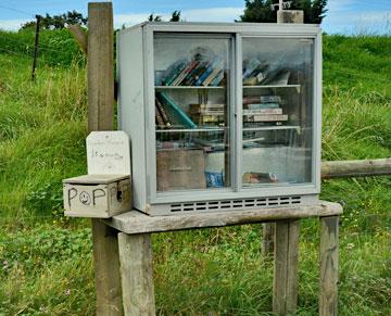 LIbrary and honesty box for paying your $5 fee