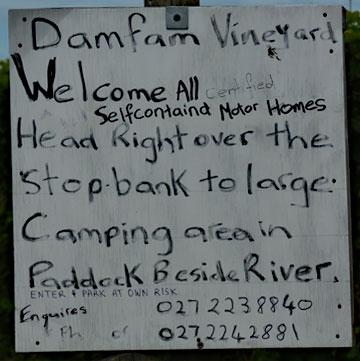 Welcome sign to the Damfam Vineyard