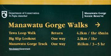 Manawatu Gorge Walks sign