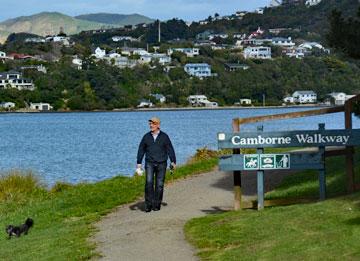 Man walking along the walkway